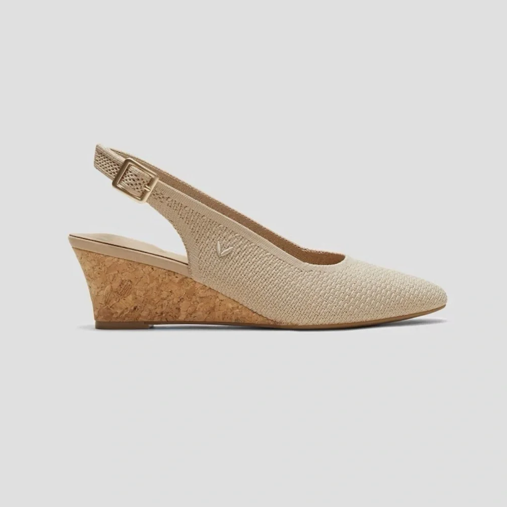 Vivaia Almond Toe Beige Slingback Wedge Tamia in Almond Crochet-Still Full Price